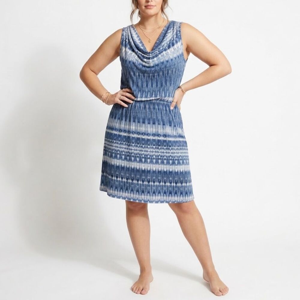Cynthia Rowley NWT Cowl Neck Midi Dress XL Blue White Stripe Resort Coastal